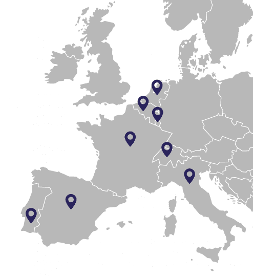 Carte dâ€™Europe avec les 8 pays dans lesquels le groupe Murprotec est actif